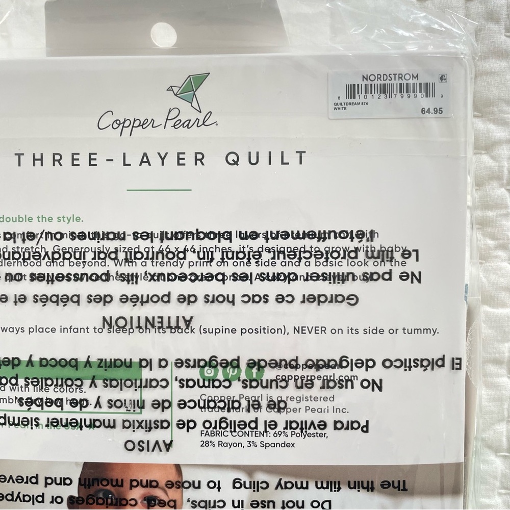 NWT Copper Pearl Three-Layer Quilt in Cloud Dream Print - Picture 3 of 4